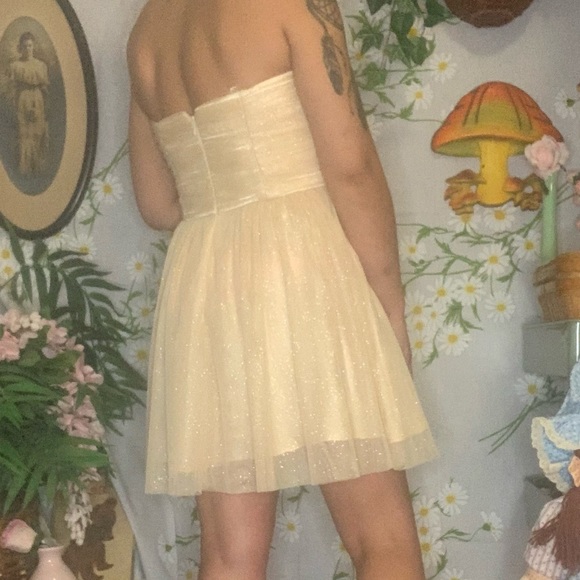 Jill Stuart gold sparkle ruched mesh mini dress - Picture 3 of 9